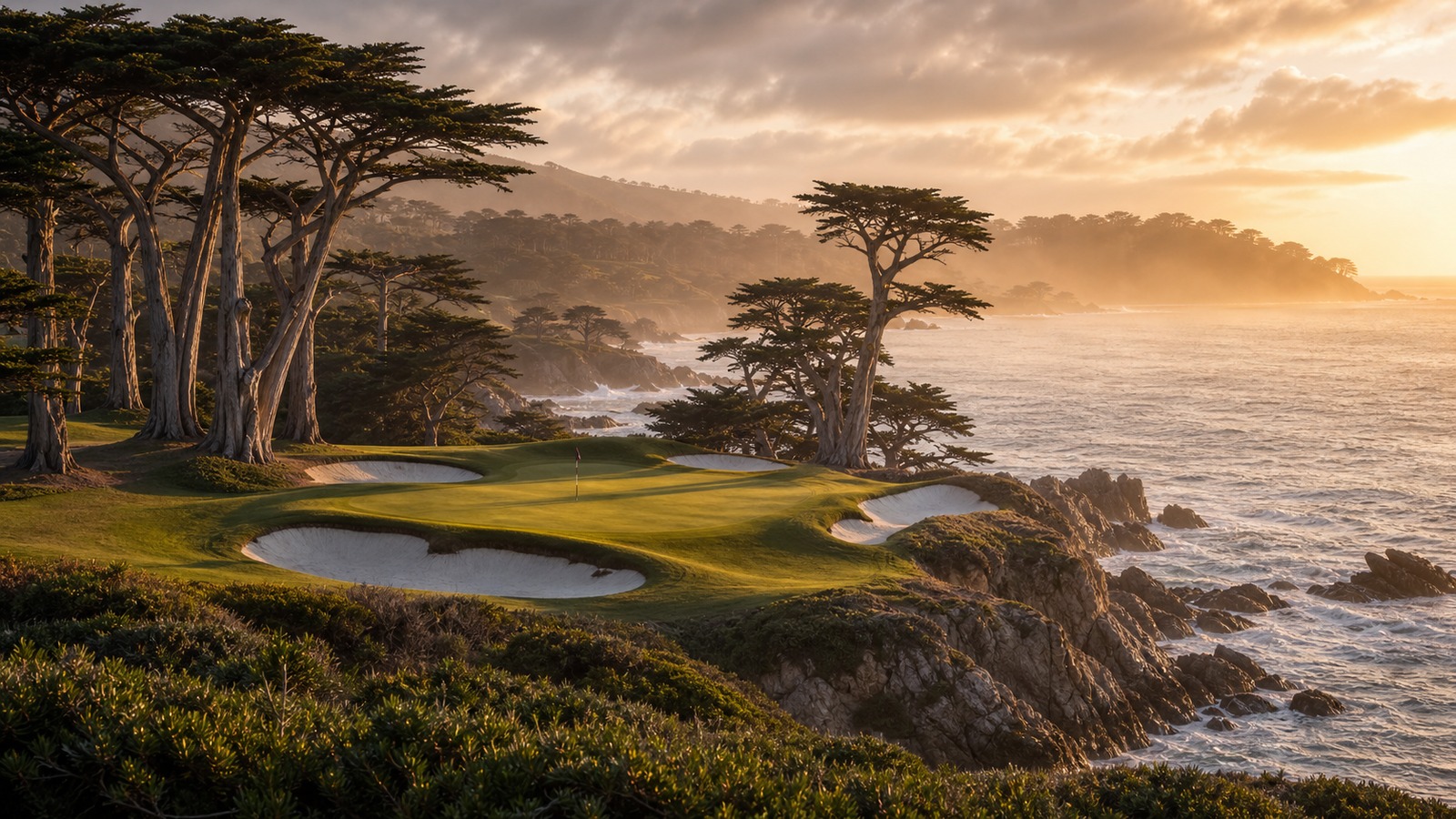 Scenic golf course image representing Cypress Point Club Course History, Signature Holes, and Famous Moments